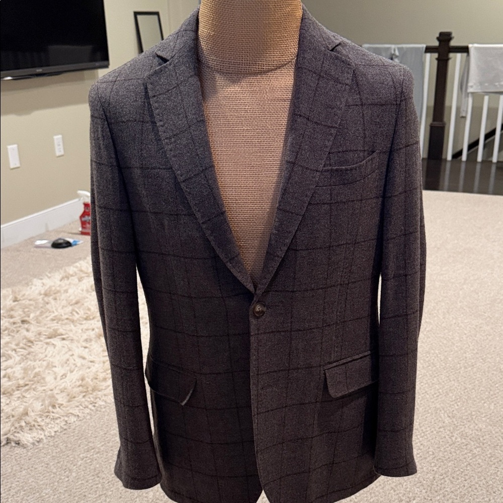 Men's Gray Windowpane Wool Blazer